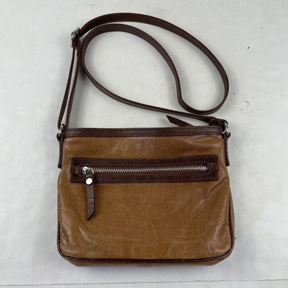 TANO Leather Crossbody Purse Shoulder Bag Small Brown Zip Closure Made In Italy - Picture 1 of 12